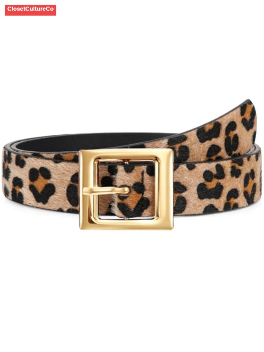 Women PU Leather Belt Square Gold Buckle Adjustable Fit Jeans Dress